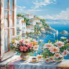 5D Diamond Art Kits for Adults Flowers Outside The Window, Full Drill Diamond Art House Pictures Paint with Diamonds, DIY Cross Stitch Jewel Art Rhinestone Craft for Home Wall Decor 12x16 Inch