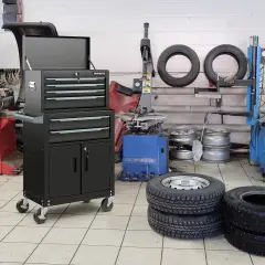 6-Drawer Rolling Tool Storage Chest with Universal Wheels and 2 Door Bottom Cabinet Black