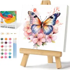 Framed Paint by Numbers Kit for Adults Beginners & Kids Ages 8-12, Butterfly Flowers Acrylic Easy Paint by Number with Frame, Paint by Number Kits on Canvas Framed (10 * 10 Inch, without Easel)