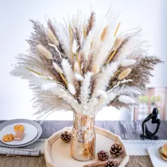 120PCS Natural Pampas Grass Decor Bouquet | Boho Dried Floral Arrangement Centerpiece Table Decor Wedding Decor Rustic Decor