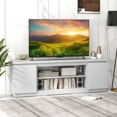70" Entertainment TV Center with 3 Adjustable and Removable Shelves and 2 Enclosed Cabinets White