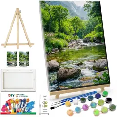 Landscape Paint by Number Kit for Adults Beginner with Easel Mountain Adult Paint by Number Kits on Canvas with Frame Forest DIY Oil Painting Kits for Gift Home Wall Decor 7.87x11.81 Inch