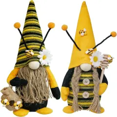 Bumble Bee Gnome Plush, Spring Honeybee Decor, Mr and Mrs Gnomes Plush Tomte Elf World Bee Day Figurine for Rustic Farmhouse Tiered Tray