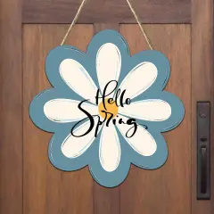 Hello Spring Wooden Sign Daisy Flower Front Door Hanging Welcome Signs Season Decoration Wreath for Indoor Outdoor Wall Porch Yard Home Decor