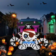 6 ft. Black and White Octopus Halloween Outdoor Inflatable Decoration, Creepy Skeleton Zombie with LED Lights, Holiday Inflatable Decoration for Outdoor Patio, Garden, Lawn&hellip;