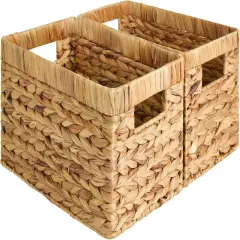 Wicker Basket, Baskets for Organizing, Storage Basket with Built-in Handles, Water Hyacinth Shelves