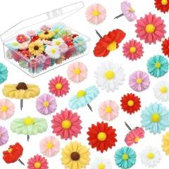 60 Pcs Flower Push Pins Decorative Pushpins for Cork Board Cute Daisy Thumbtacks Colorful Floret Bulletin Board Pins Summer Floral Thumbtacks for Wall Photo Picture Map Home Office Supplies
