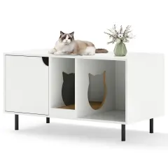 Engineered Wood Cat Litter Box Cabinet with Scratcher and Storage White