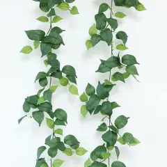 2 Strands Artificial Scindaps Vines Garland 73" Fake Vine with Silk Green Leaves Faux Hanging Plants Greenery Decoration for Bedroom Wall Party Wedding Apartment Room Decor (Scindapsus)