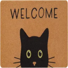 Cat Welcome Mat, Black Cat Doormat, Non-Slip Entrance Mat, Resist Dirt, 17" x 30"