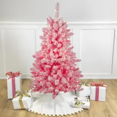 Northlight 4' Pre-Lit Flocked Pink Pine Slim Artificial Christmas Tree - Clear Lights