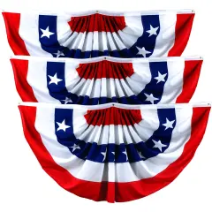 G128 3 Pack: USA Pleated Fan Flag, 2x4 Feet American USA Bunting Decoration Flags Printed Patriotic Stars & Stripes with Canvas Header and Brass Grommets