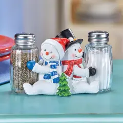 Collections Etc Hand-Painted Glass Snowmen Salt and Pepper Shakers Set