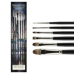 Creative Mark Hamburg Premiere Professional Oil Painting Brushes - Explorer Set of 6 Assorted Oil Paint Brushes - Handmade in Germany, Natural & Synthetic Blend, Long Triple-Lacquered Birch Handle