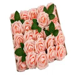 25pcs Artificial Flowers Real Looking Foam Roses Decoration DIY Baby pink
