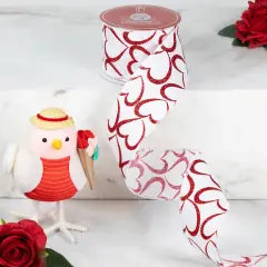 Northlight Glitter Hearts Valentine's Wired Craft Ribbon - 2.5" x 10 Yards - White and Red