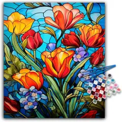 Paint by Numbers Kit for Adults- Flowers Adult Paint by Number Kits on Canvas for Beginners, Stained Glass DIY Acrylic Oil Number Painting Kits for Home Wall Decor Gift 16"x 20" (without Frame)