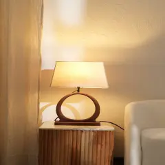 Handmade Artisanal Table Lamp with Wooden Base -15" X 10" X 21"
