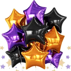 10PCS Halloween Foil Stars Shape Balloon - 18 Inch (Purple Black Orange)