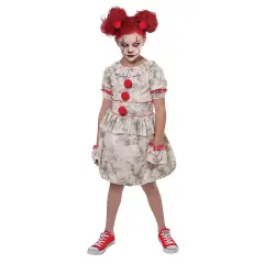 Dancing Clown Child Costume, Ragged Evil Clown Outfit with Pom-Pom Details
