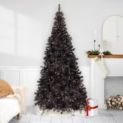 Northlight Pre-Lit Artificial Tinsel Halloween Tree - 9' - Black - Clear Lights