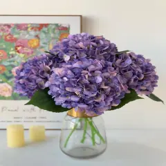 4Pcs Purple Silk Hydrangea Artificial Flower Lifelike Big Blooms 20'' Long Stem Faux Hydrangea Flower Bouquets for Home Party Indoor Outdoor Wedding Table Centerpiece Decor