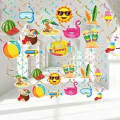 30 Pieces Summer Pool Party Hanging Swirls, Summer Ceiling Hanging Decorations, Beach Hanging Swirl Decorations for Summer Beach Tropical Hawaiian Luau Birthday Party Favors Supplies