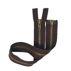 Zipper &ndash; Brown 10MM Antique Brass Open Bottom Jacket Zipper 22"