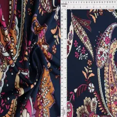 1 Yard DTY Paisley Print Stretch Knit Fabric 58/60" Inch Wide NAVY NEW