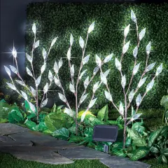 Collections Etc Bright Leaf Branch Solar Garden Lights with Adjustable Branches - Set of 3, Outdoor Decorative Accents