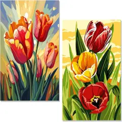 Paint by Numbers Kit for Adults Flowers,2 Pack Adult Paints by Number Kits on Canvas for Kids Beginner DIY Easy Paint by Numbers Cheerful Painting by Numbers flowers Painting by Numbers for 12x16 Inch