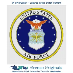 US American Air Force Crest Insignia Emblem Counted Cross Stitch Chart Pattern