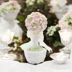 Ceramic Mini Pink Rose Flower Topiary Figurine, Wedding Decor, Gift for Her, Gift for Mom