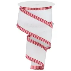 2.5" Red Gingham Edge Ribbon: White (10 Yards)