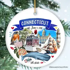 Artistic Connecticut State Themes and Landmarks Christmas Ornament