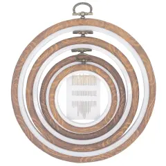 4 Pieces Embroidery Hoop Ring Plastic Cross Stitch Hoops Set Imitated Wood Display Frame Circle and Oval Embroidery Kits for Art Craft Sewing and Hanging,With 16pcs Gold Eye Sewing Needles