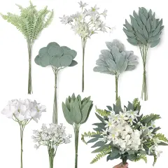Artificial Greenery Stems Box Set(Pack of 85pcs) with 8 Kinds of Faux Plants and Fake Flowers