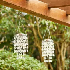 19"H Set of 2 Solar Lighted Patriotic Wind Chime Hanging Decor Transparent