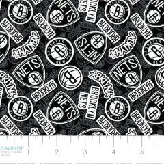 NBA Licensed Brooklyn Nets Toss Black Cotton Fabric by the Yard