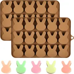 Easter Bunny Molds 2pcs Silicone Chocolate Mold Rabbit Shape Easter Candy Mold 15 Cavity for Resin Soap Ice Cube Gummy Cupcake Decoration