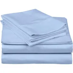 Blue 1000 Thread Count Cotton Sheet Set Sateen Weave Deep Pocket Fitted Sheets Included
