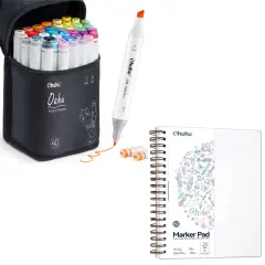 Ohuhu Oahu 40 Colors Alcohol Markers + 7.6" x 10" Double-Sided Bleedproof Marker Pad
