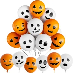 60Pcs Halloween Ghost Latex Balloons - 6 Styles (Orange White)