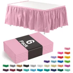Ruffle Disposable Table Skirt 14 Ft Long Pleated Table Skirts with Adhesive Strip &ndash; Fits 6ft+ Rectangle or Round Tables &ndash; Ideal for Birthday Parties, Gender Reveal, Baby Showers & Event Decorations 6 pack by Exquisite Pink