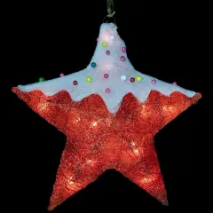 Northlight Lighted Candy Covered Sisal Star Christmas Window Decoration - 18" - Clear Lights Red