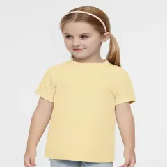 Rabbit Skins &reg; Toddler Girls' Ruffle Neck Fine Jersey Crewneck Short Sleeve Tee Butter