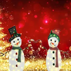 30" & 32"H Heart Snowmen Set Lighted Winter Yard & Home Decor