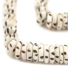 The Bead Chest White Carved Disk Bone Beads 10mm Nepal Black and White Large Hole 18 Inch Strand