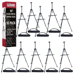 U.S. Art Supply 66" Black Metal Tripod Easel Display (10 Pack) - Adjustable 20"- 5.5', Holds 32" Canvas - Floor/Tabletop Easel Stand, For Sign Display, Painting, Poster Board, Canvas - Portable Bag