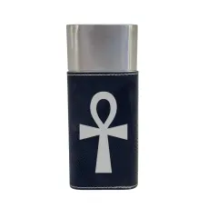 Cigar Case with Cutter - Key of Life Ankh - Leather Black/Silver